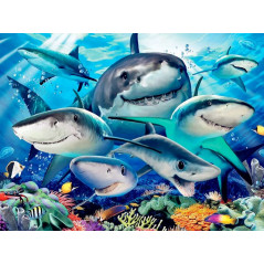 Broderie Diamant - Famille requins joyeux