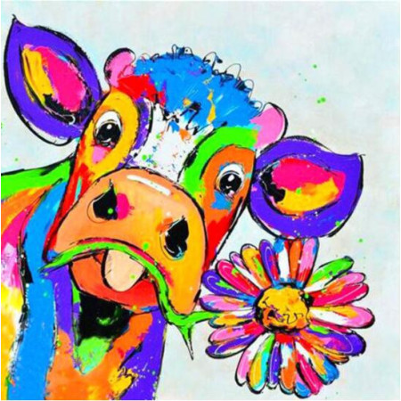 Broderie Diamant - Vache colorée leurette