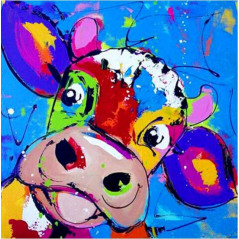 JJ-Art, Joyeuse vache frisonne, abstrait en peinture à l'huile colorée, Nederland