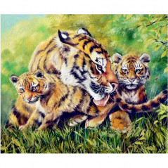 Broderie Diamant - Famille de tigre