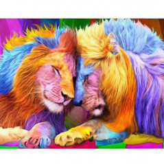 Broderie Diamant - couple de lions 3D