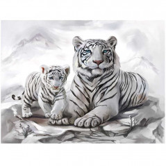 Broderie Diamant - tigre 5D et bébé blanc