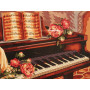 Broderie Diamant - Piano Avec Fleurs Pomponette