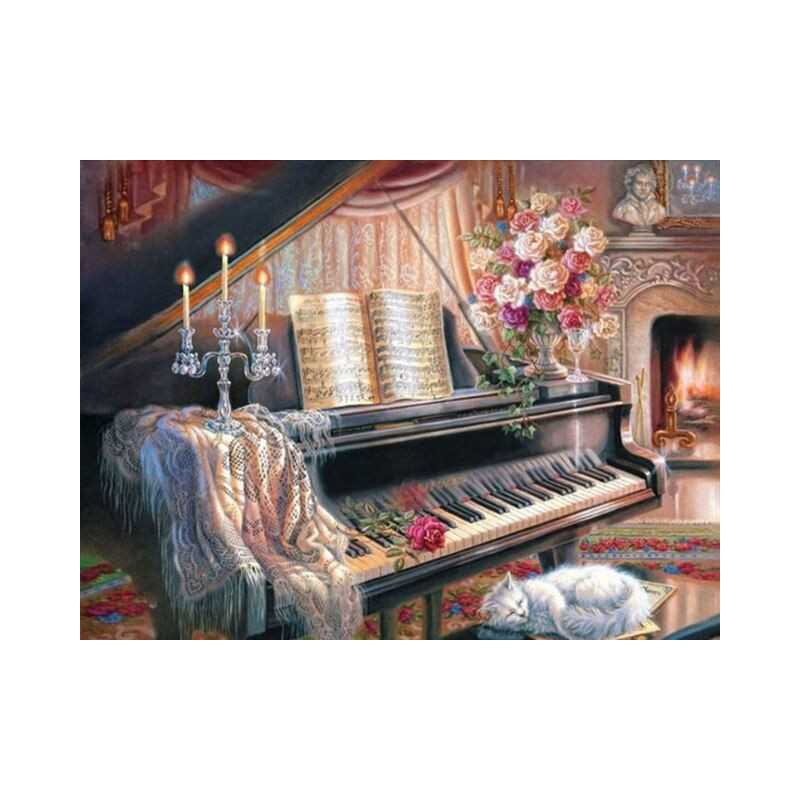 Piano Fleurs Et Chandelle