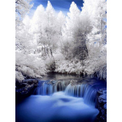 Broderie Diamant - Paysage Hivernal Chute Blanche