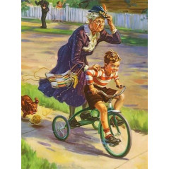 Broderie Diamant - Grands-parents et petits-enfants a vélo