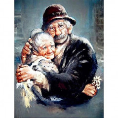 Broderie Diamant - Couple âgé Amoureux Dans les bras