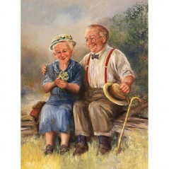 Couple âgé Amoureux Sur un Banc