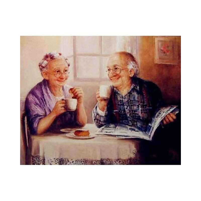 Diamond Painting -Couple âgé Prend le café