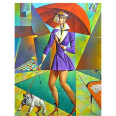 Femme Parapluie Et Chien Style Picasso
