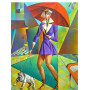 Broderie Diamant - Femme Parapluie Et Chien Style Picasso