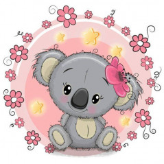 Broderie Diamant - Bébé Koala Fleurs Rose