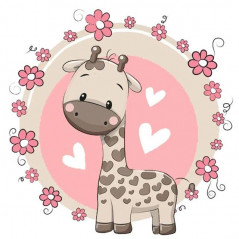 Broderie Diamant - Bébé Girafe Fleurs Rose