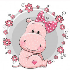 Broderie Diamant - Bébé Hippopotame Fleurs Rose