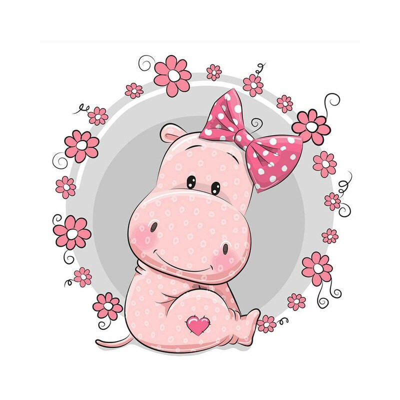 Bébé Hippopotame Fleurs Rose