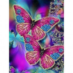 Broderie Diamant - Fleurs Et Papillon couleur 3D B