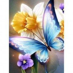 Broderie Diamant - Fleurs Et Papillon couleur 3D J