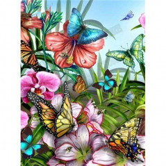 Broderie Diamant - Fleurs Et Papillon couleur 3D L